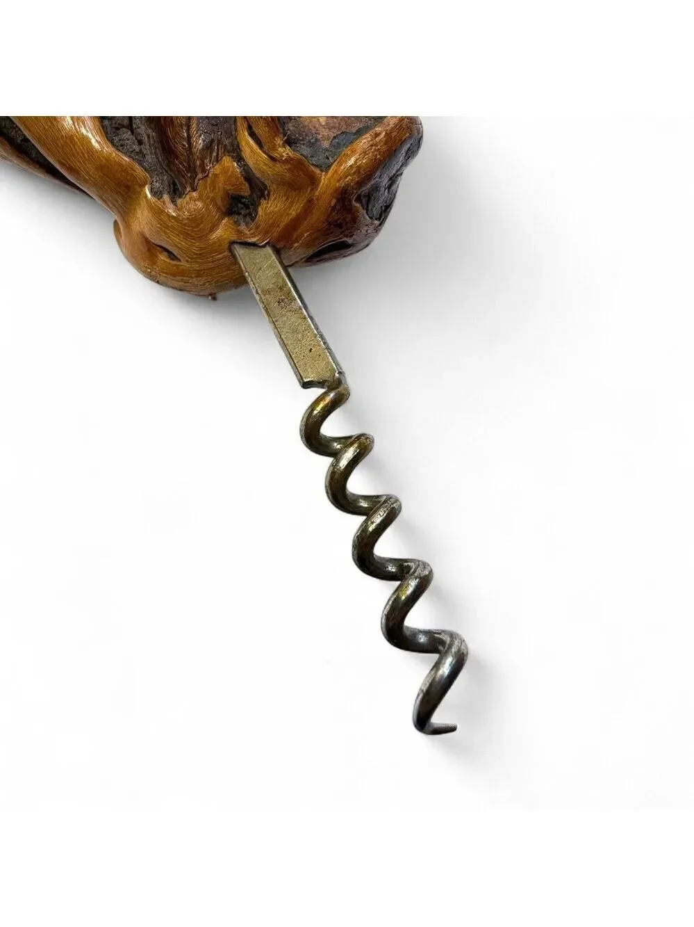 Vintage Corkscrew Natural Root Burl Wood Handle Barware